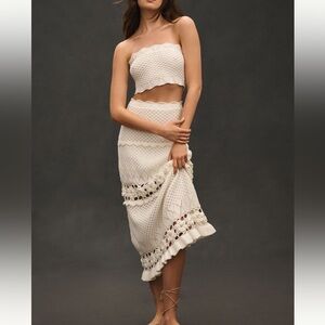 MABLE Pointelle Top and Crochet Maxi Skirt Set